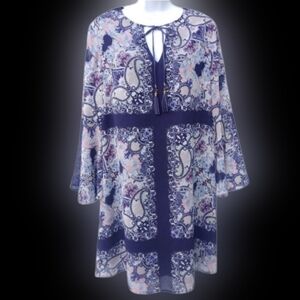 Vince Camuto Navy Dress With Multicolored Artwork In Panels Size 8